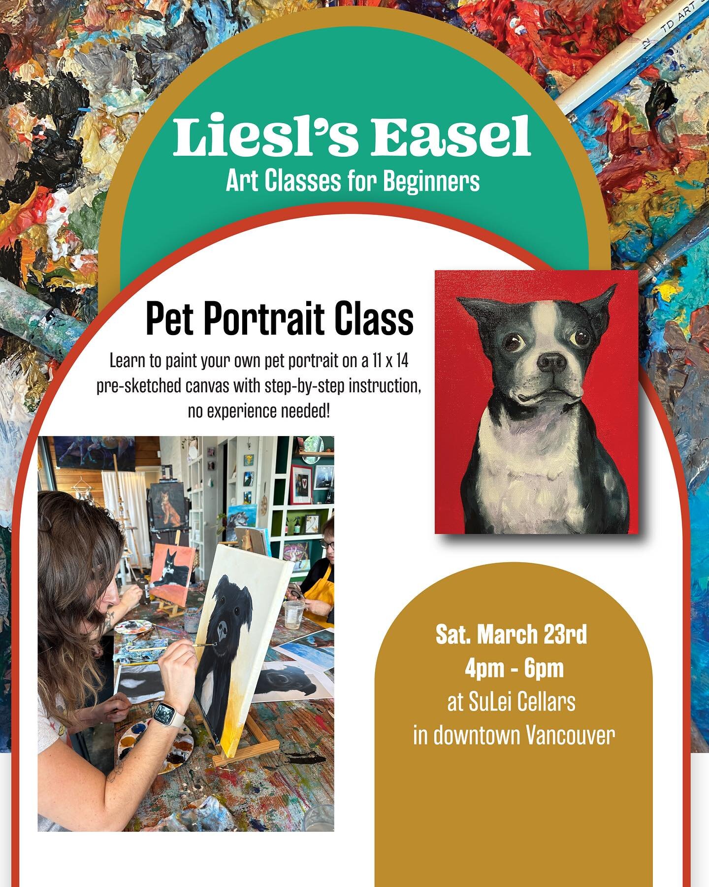 Your pet is already masterful, let&rsquo;s make them a masterpiece! 🐶🐱
Learn to paint a portrait, and I&rsquo;ll pre-sketch for you, the give with step-by-step instruction, no experience needed! This Saturday at @sulei_vancouver 

.

Donations of p