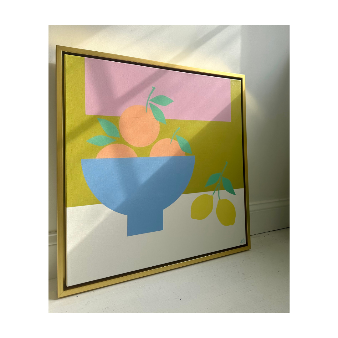 "Fruit in Sally's Kitchen" 25.5x25.5 inches