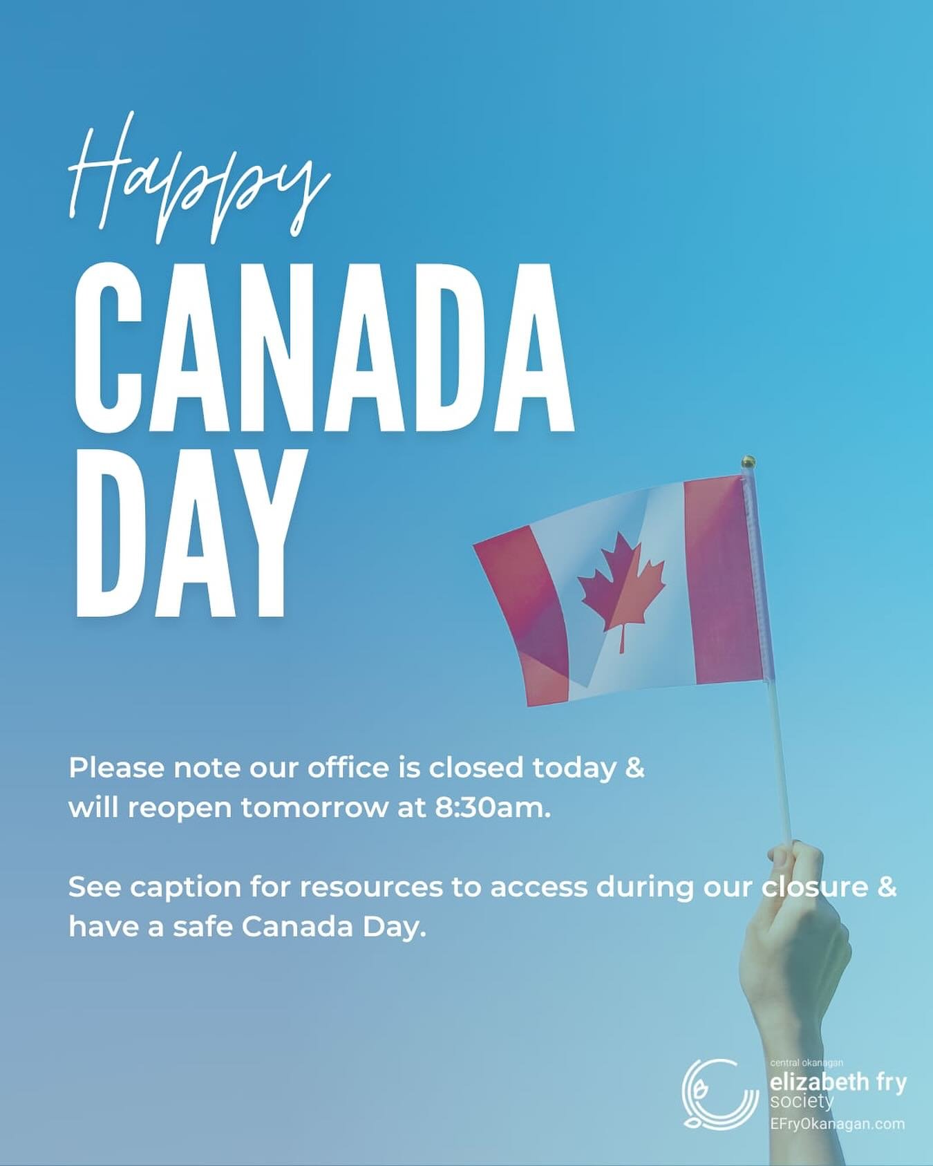 Happy Canada Day from our team here at Elizabeth Fry. 🇨🇦 Today, we celebrate the diversity &amp; resilience that make Canada a place that we call home &amp; reflect on the values that bind us ~ equity, justice, and community.

At EFry, we are commi
