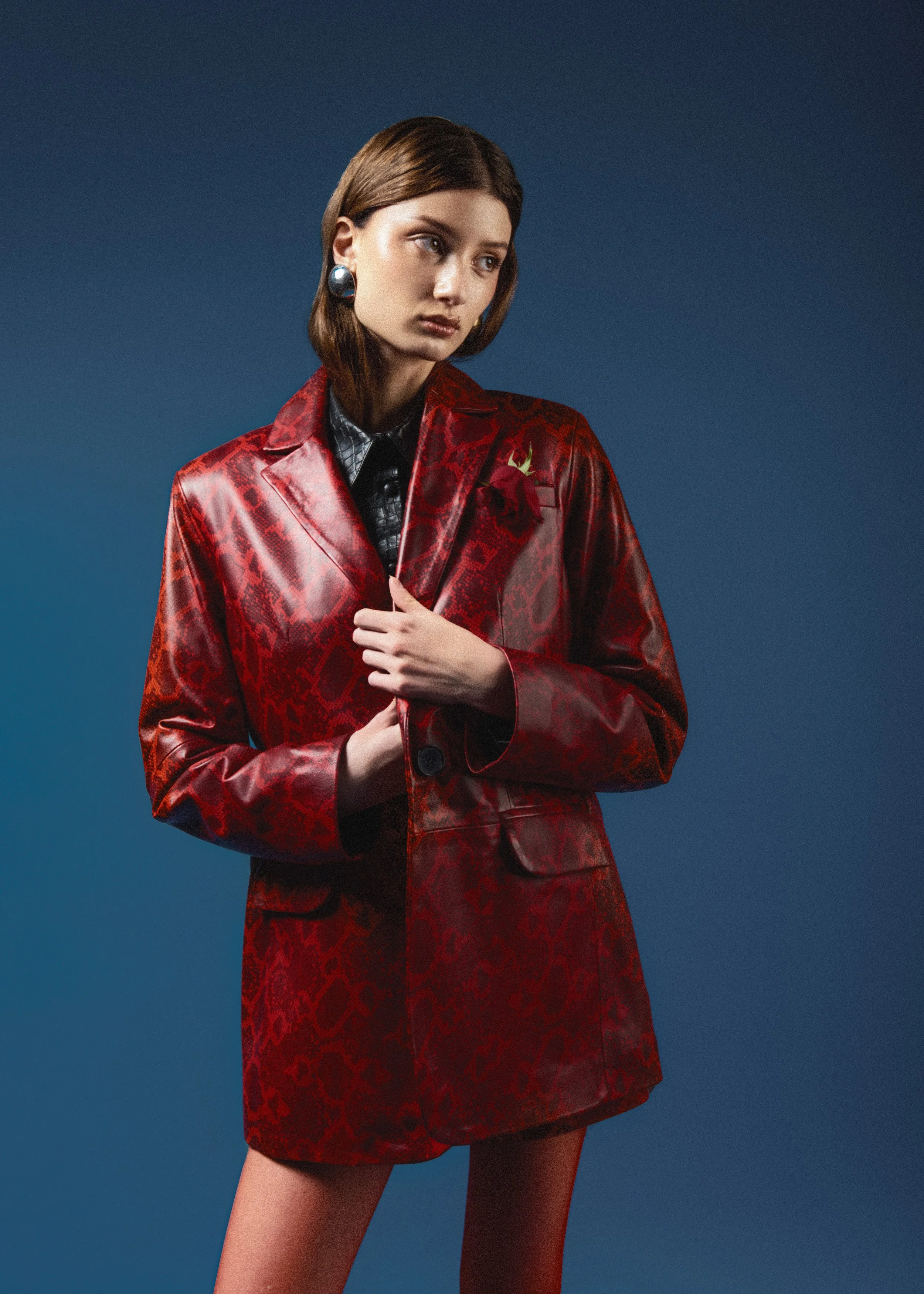 RED PYTHON-PRINT OVERSIZED LEATHER BLAZER — Alin Jotar