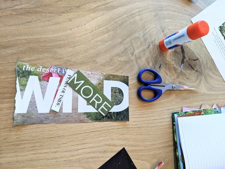 After cutting out all your pictures, then go back through and cut out words you are drawn to. I always enjoy the beautiful messes from collage work!