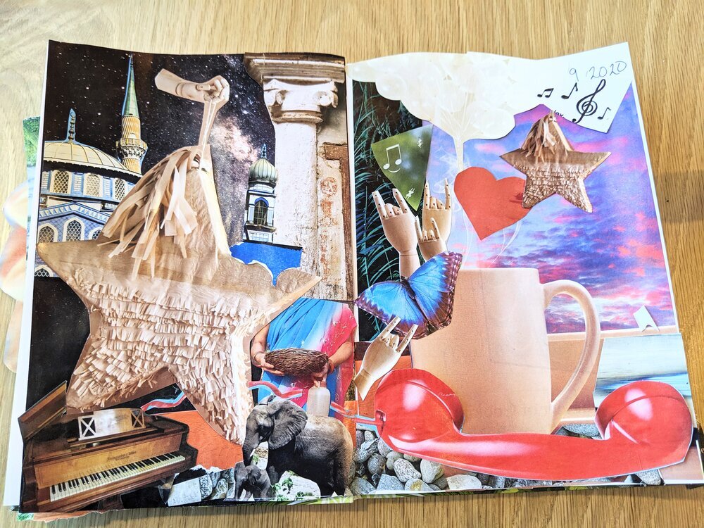 It’s so special to reflect on the images that I cut out of the magazines. I’m still trying to figure out why I was drawn to the photo of an elephant, but I think that there is some symbolism I need to consider.