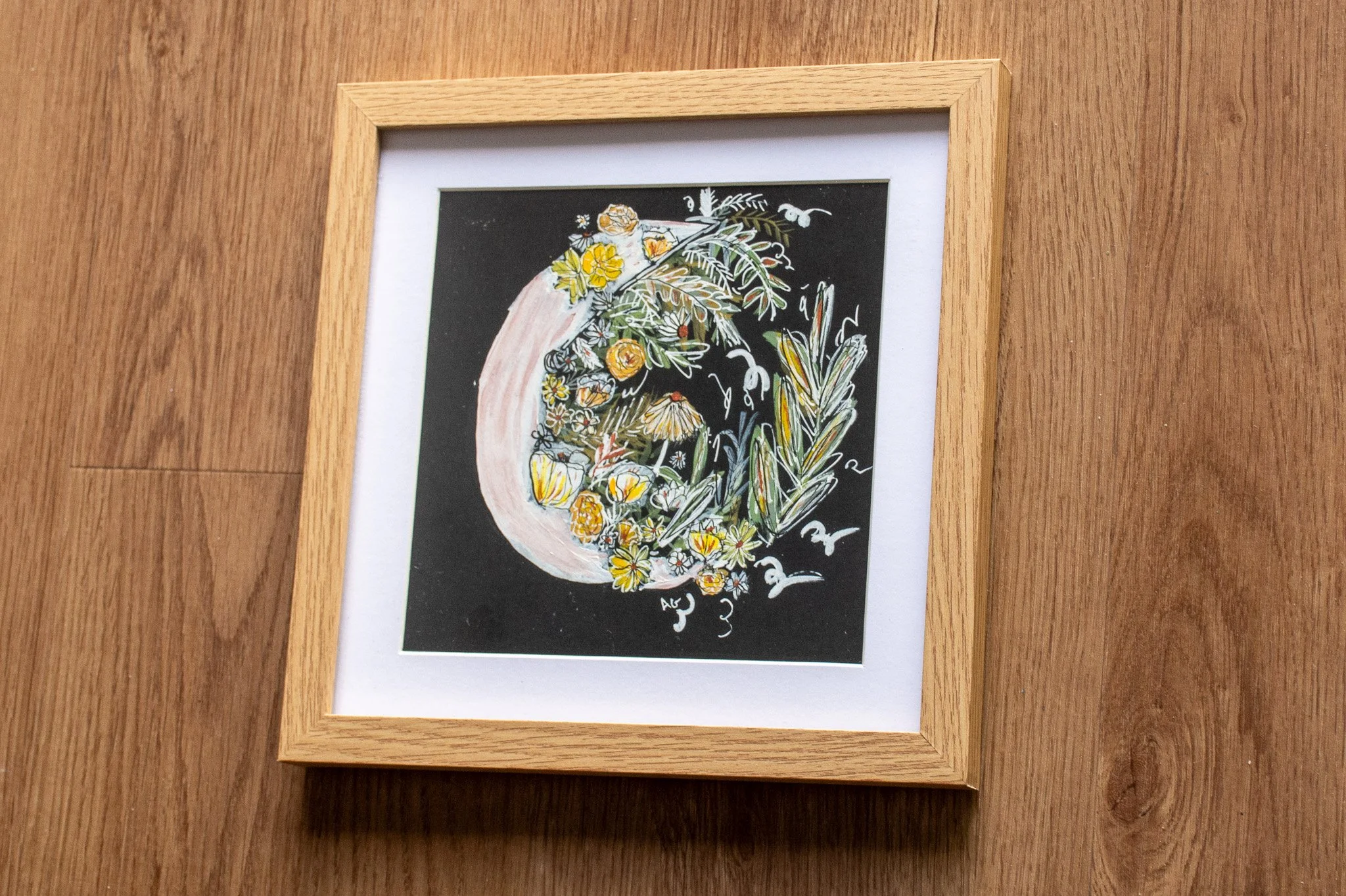 Lantern's Glow Moon Mixed Media Painting on paper Framed.jpg