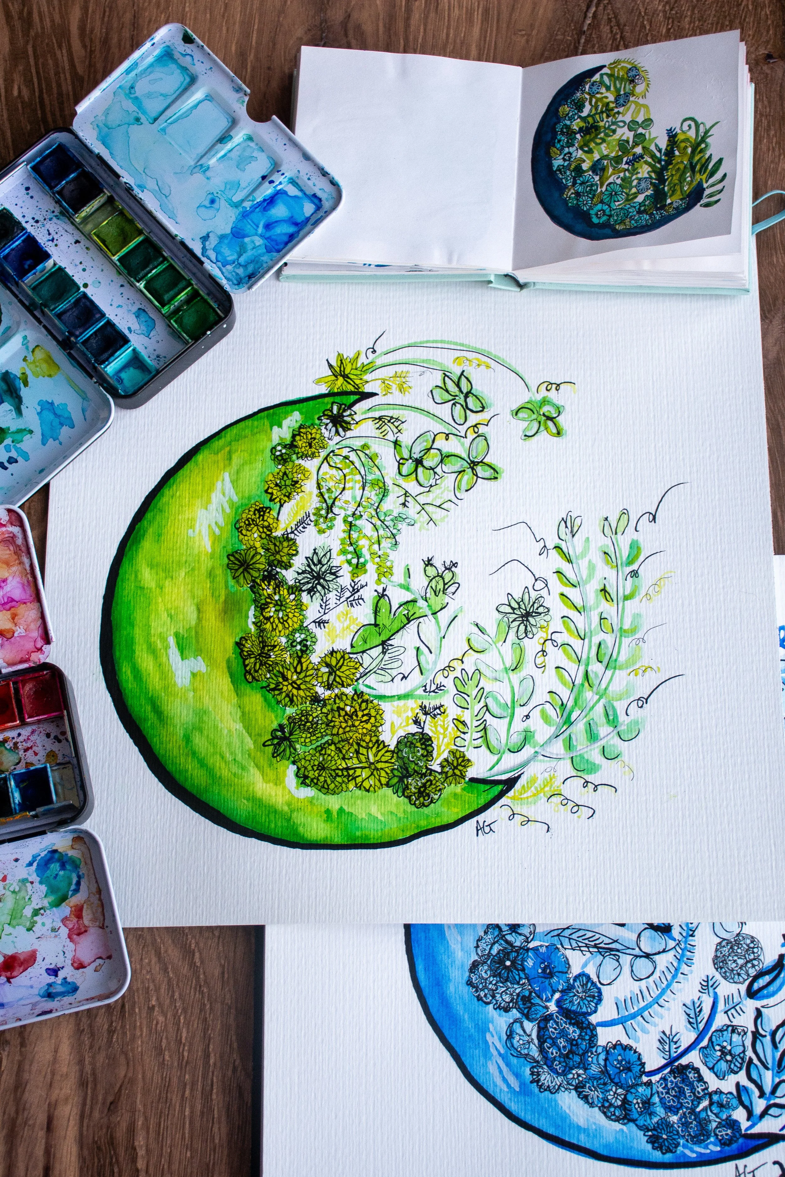 Whimsical Moon Green Cacti and Succulents Andi Garbarino 7.jpg