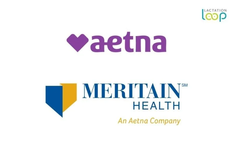 Aetna insurance logo and Meritain Health logo, an Aetna company, indicating that Lactation Loop accepts Aetna insurance for lactation consultations.