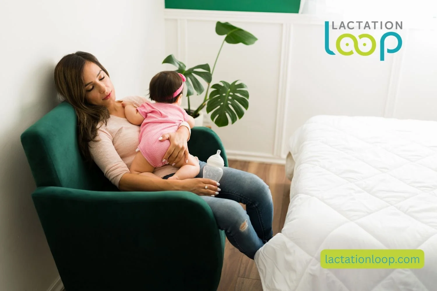 Tired new mom holding infant with bottle — Lactation Loop board-certified IBCLC lactation consultant services