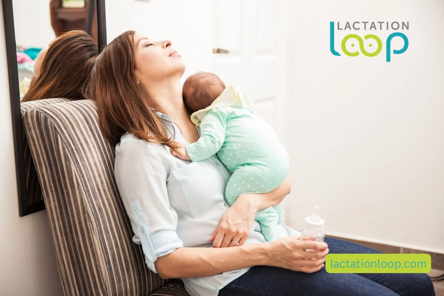 Exhausted breastfeeding mother resting with newborn — Lactation Loop IBCLC support for new moms