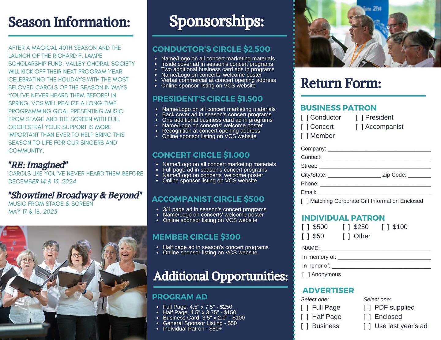 Final days to #SupportTheArts and VCS! This is your last opportunity to be included in both winter AND spring seasons! We are nearly to our goal, so please consider supporting the mission and programming of Valley Choral Society!

#vcs #sponsorship #