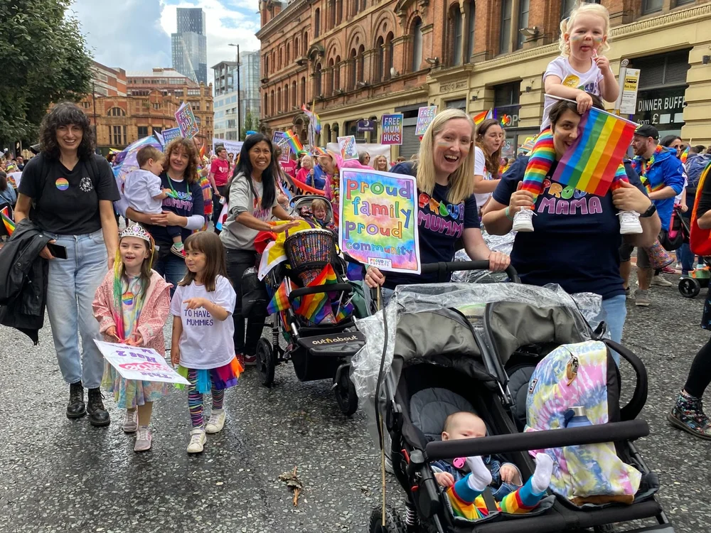 Families celebrating together at a Pride event