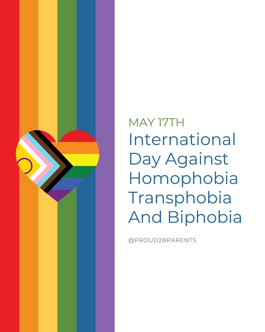 Today is International Day Against Homophobia, Transphobia and Biphobia (IDAHOBIT).

At Proud 2 b Parents, we stand with LGBTQ+ families, parents, and carers in raising awareness of the ongoing discrimination and violence many LGBTQ+ people still fac
