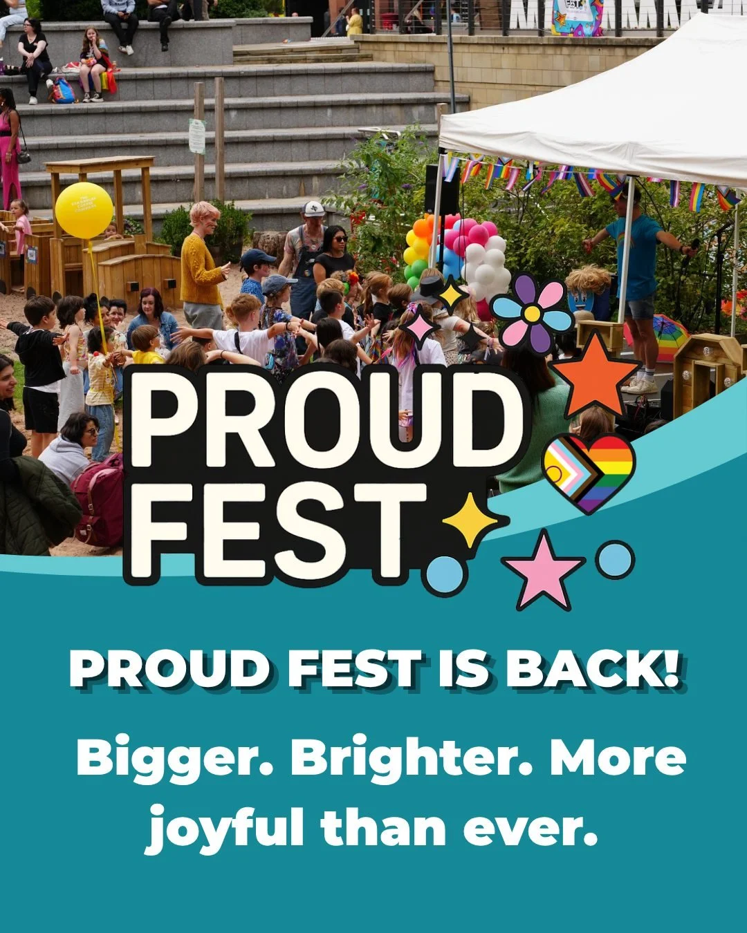 🌈✨ Welcome to Proud Fest 2026 ✨🌈

We're so excited to finally share what we've been working on...

📅 Saturday 29 August 2026
📍 Great Northern Warehouse, Manchester
⌚ 12pm&ndash;6pm

Proud Fest is a celebration of LGBTQ+ families, community, creat