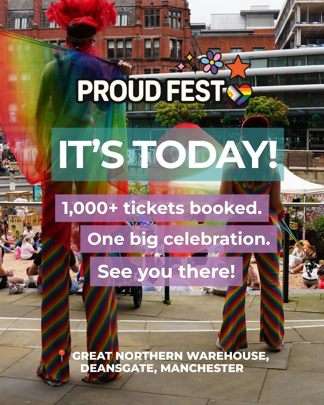 🌈 TODAY'S THE DAY! 🌈

After months of planning, Proud Fest is finally here! 🎉

Today, more than 1,000 people will come together at @gnwmanchester to celebrate LGBTQ+ families, make memories and enjoy a day full of community, connection and fun. 💖
