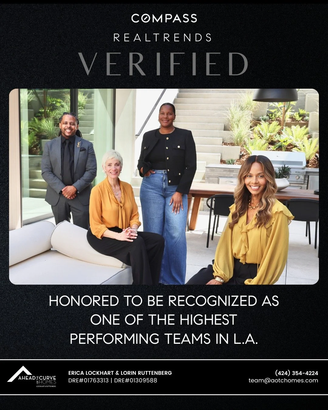 We are honored to be named by Real Trends in the top 25% of all real estate sales teams in Los Angeles. As local experts, we love guiding our clients and friends through the ever-changing real estate market in our beloved city. We don't just track th