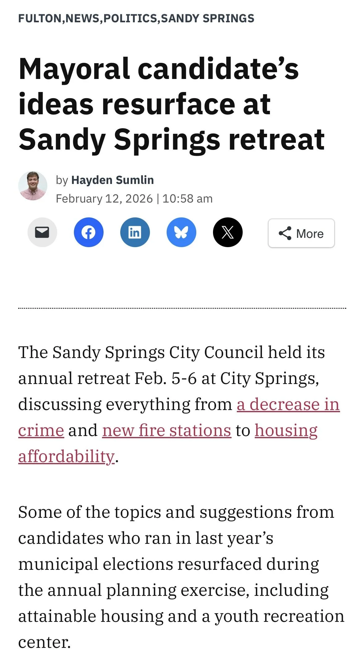 Featured in Rough Draft: Advancing the Conversation in Sandy Springs