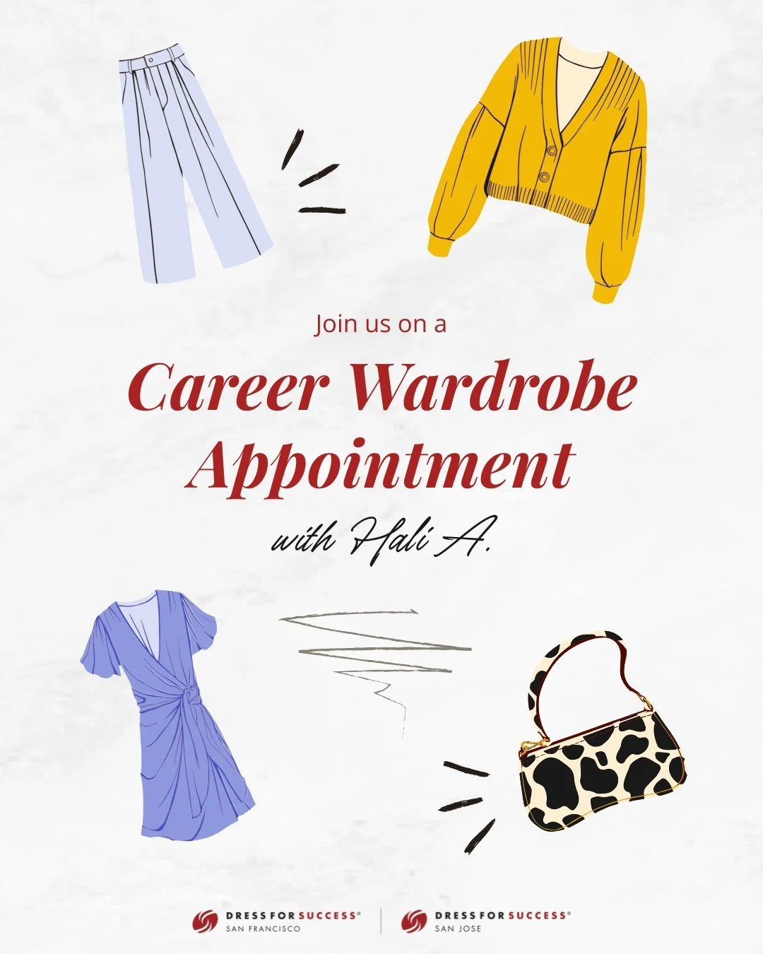 Hali came to Dress for Success San Jose feeling unsure but hopeful about an upcoming interview.

After her Career Wardrobe appointment, she left polished, confident, and ready to shine. That boost of confidence helped her land the job! 

Do you have 