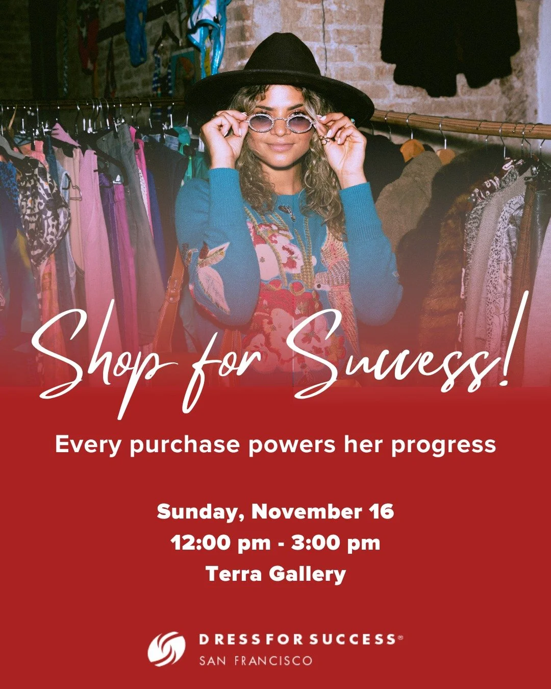 Our first-ever Shop for Success is here! 🛍️✨ 
Join us for a community shopping event where every purchase helps women across the Bay Area build brighter futures. Ages 10+ welcome!
Think treasure-hunt vibes meet boutique finds—quality pieces