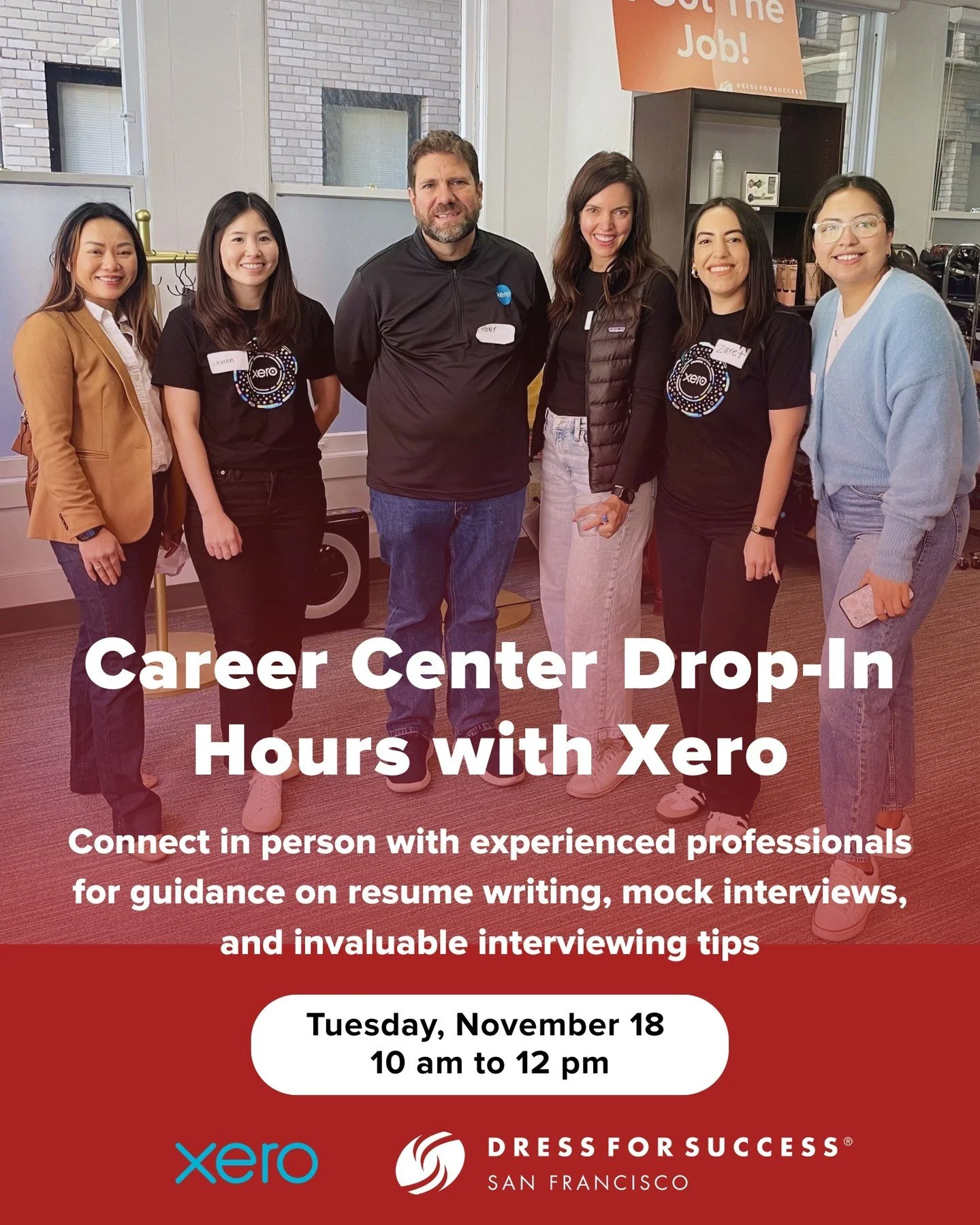 Our Career Center will be open on Tuesday, November 18 for women seeking career support. Job searching? Prepping for an interview? Need help with your resume? Drop in and connect with a career professional from accounting software company, @Xero.

DA