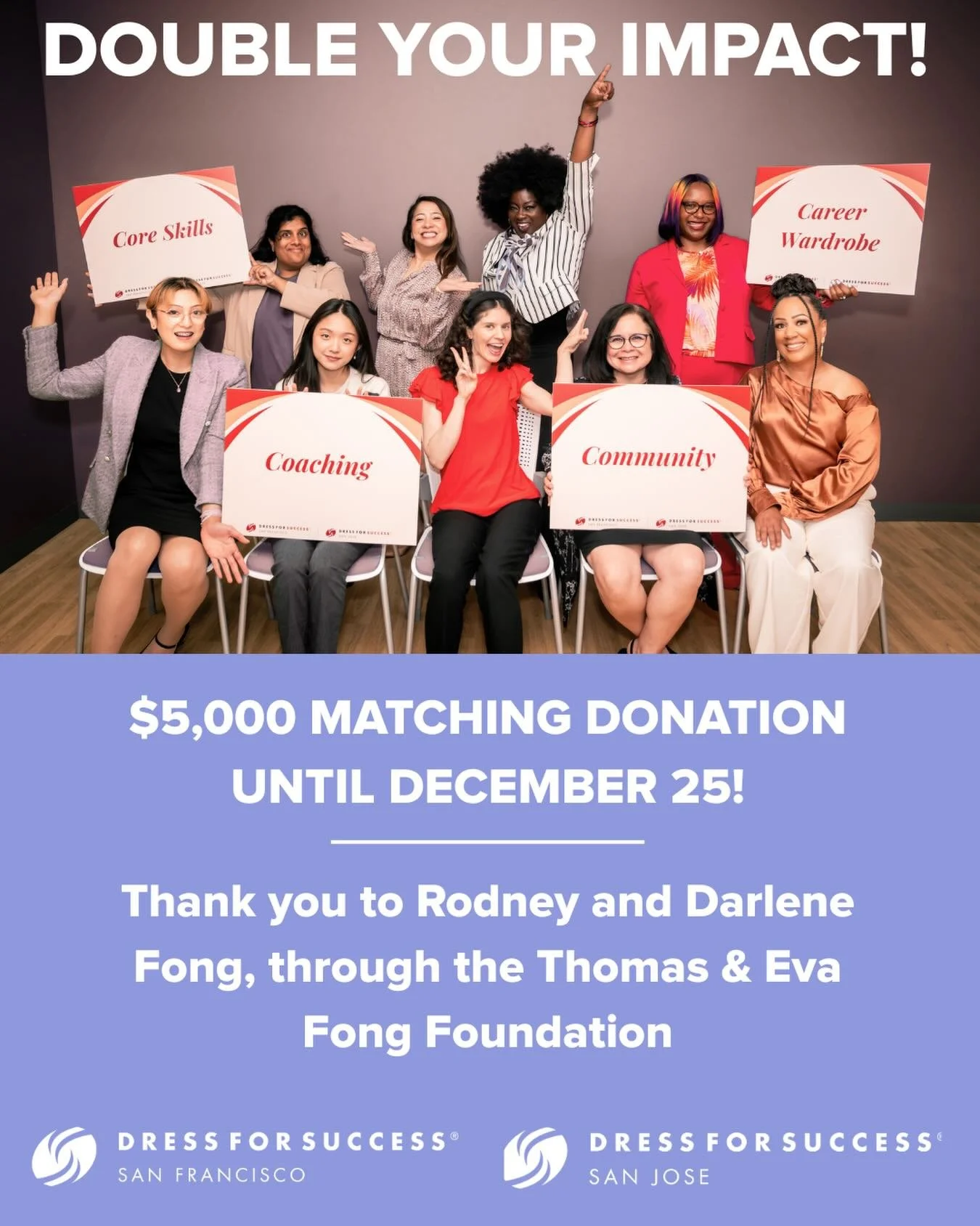 From now until tomorrow, every gift is doubled! ✨ 

Rodney and Darlene Fong, through the Thomas &amp; Eva Fong Foundation, are matching all donations dollar for dollar through December 25, up to $5,000. 

Because of supporters like you, more than 1,3