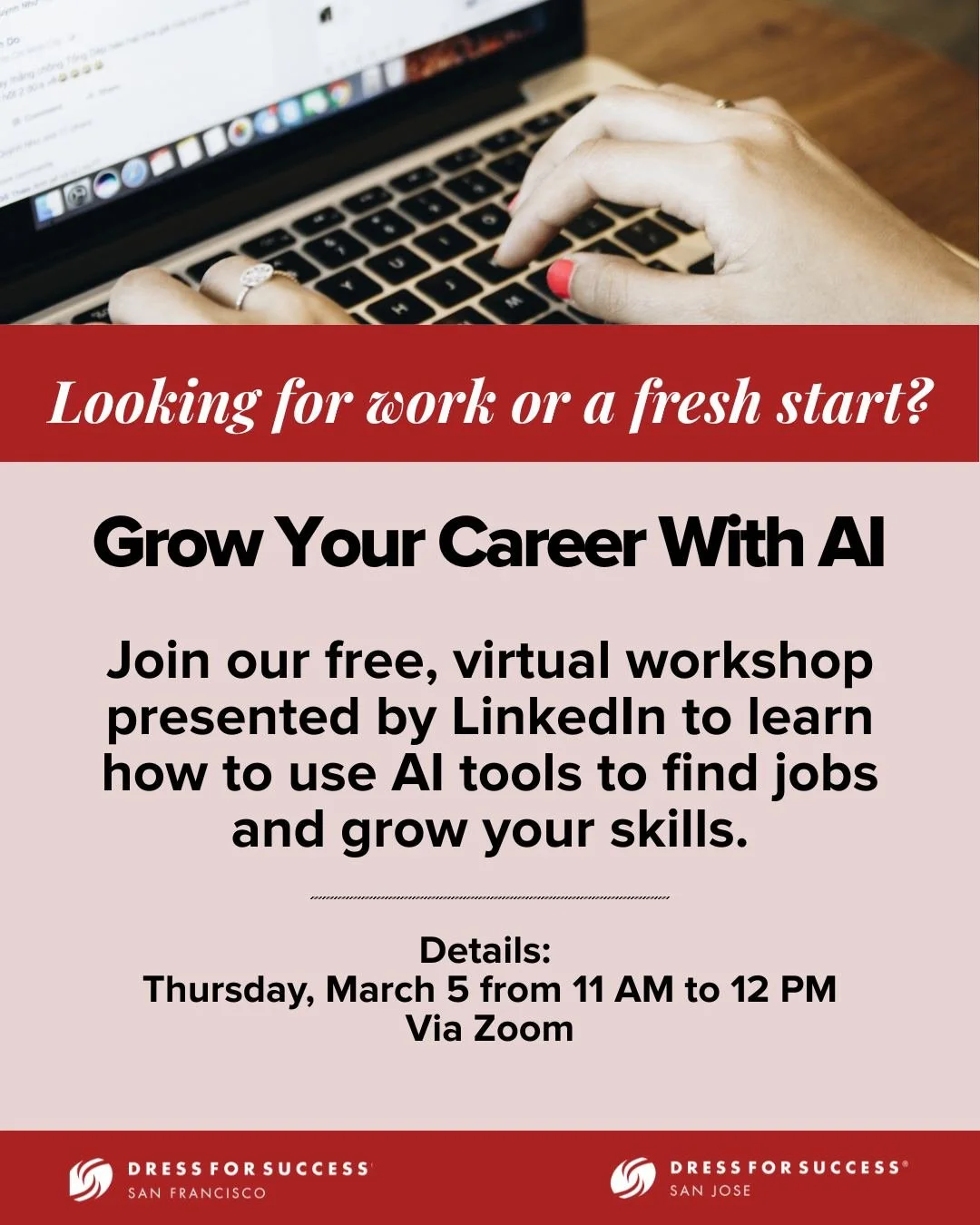 Take your career search to the next level with LinkedIn! ✨

Join us for Grow Your Career With AI, a virtual workshop presented by LinkedIn and learn how LinkedIn&rsquo;s powerful AI tools can support your next career move.

We&rsquo;ll explore featur