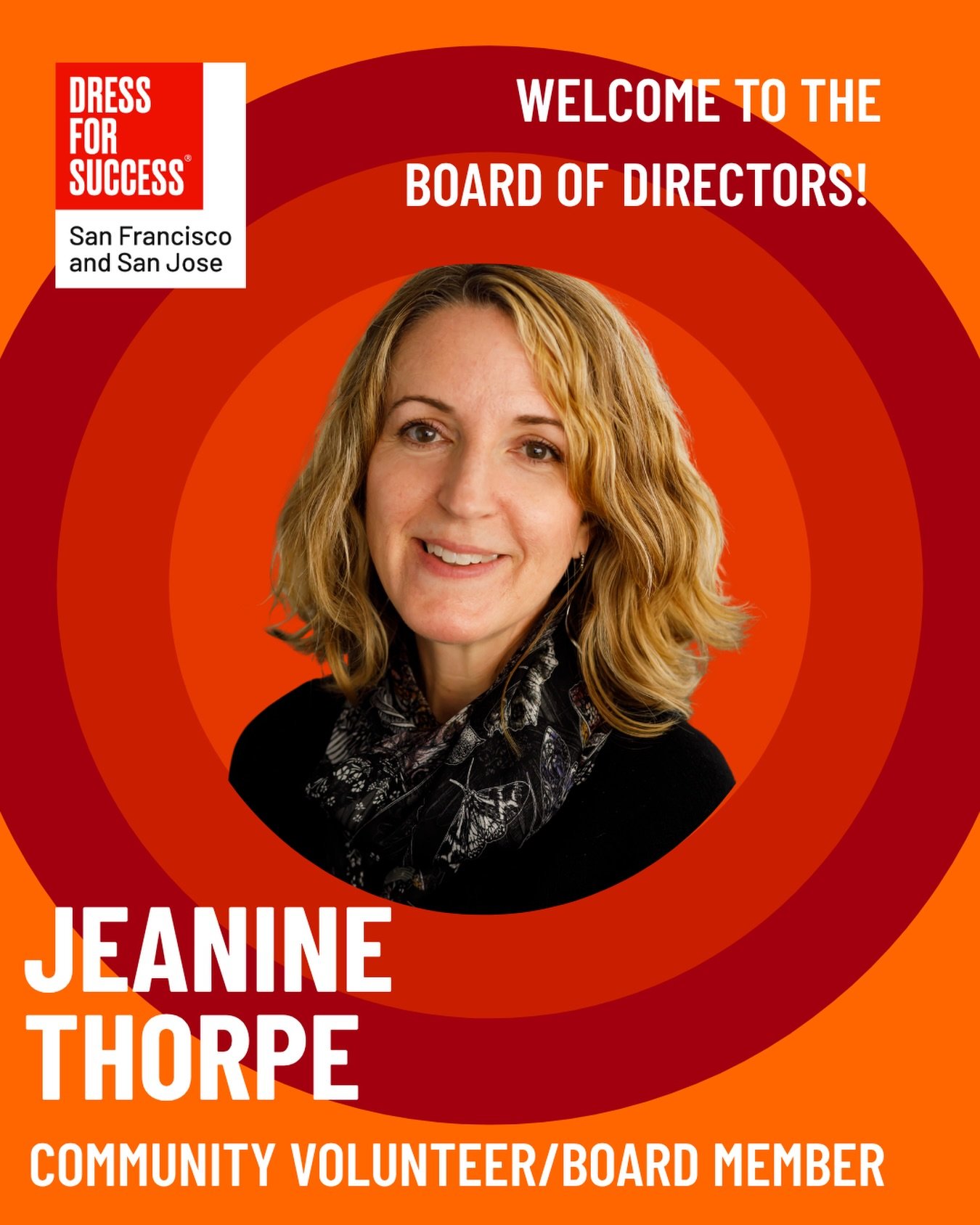 Join us in welcoming Jeanine Thorpe to the Dress for Success San Francisco/San Jose Board of Directors! ❤️

Jeanine brings more than 25 years of experience in the tech industry, with leadership roles at Oracle, Salesforce, and Okta. She is passionate