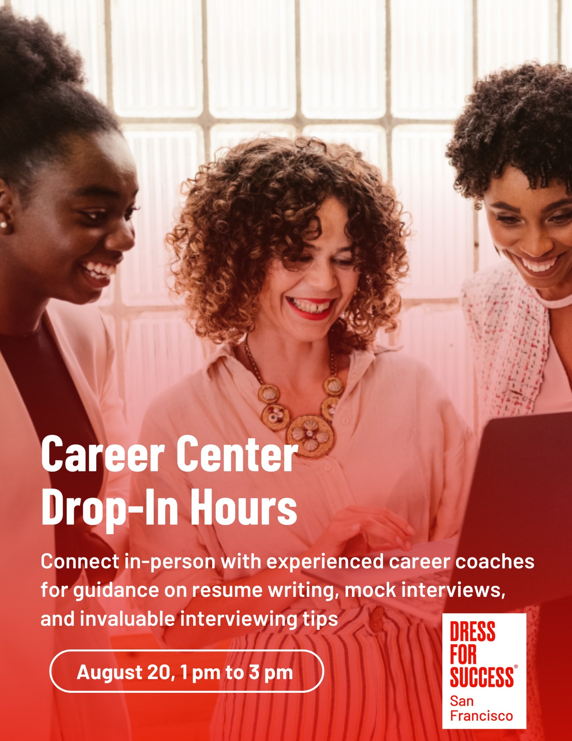 Ready to sit down with a career coach who&rsquo;s focused on you and your next step?

Join us at our Career Center on Thursday, August 20, from 1 pm to 3 pm at our San Francisco office.

Bay Area women are invited to connect with our experienced volu