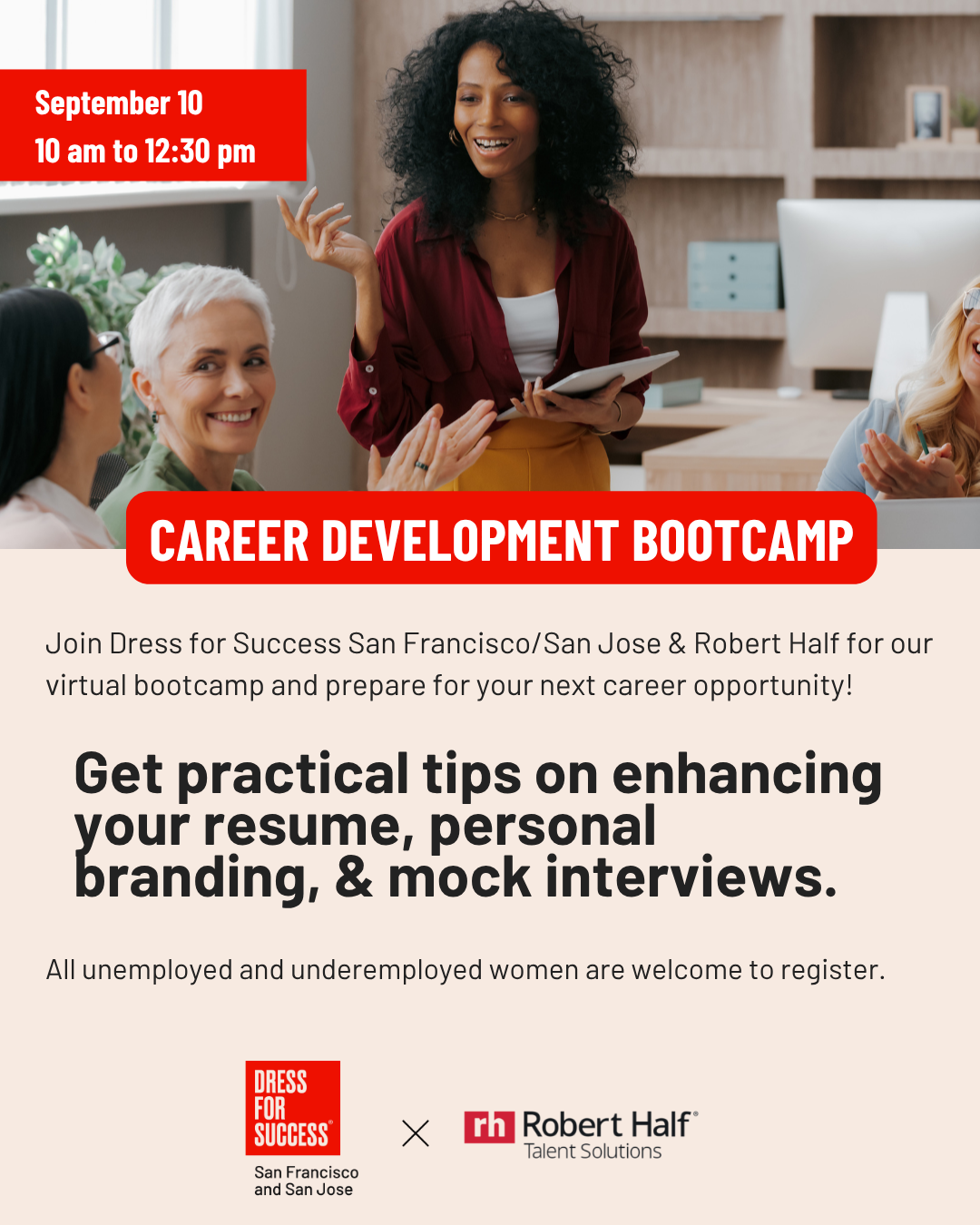 Robert Half Career Development Bootcamp is September 10
