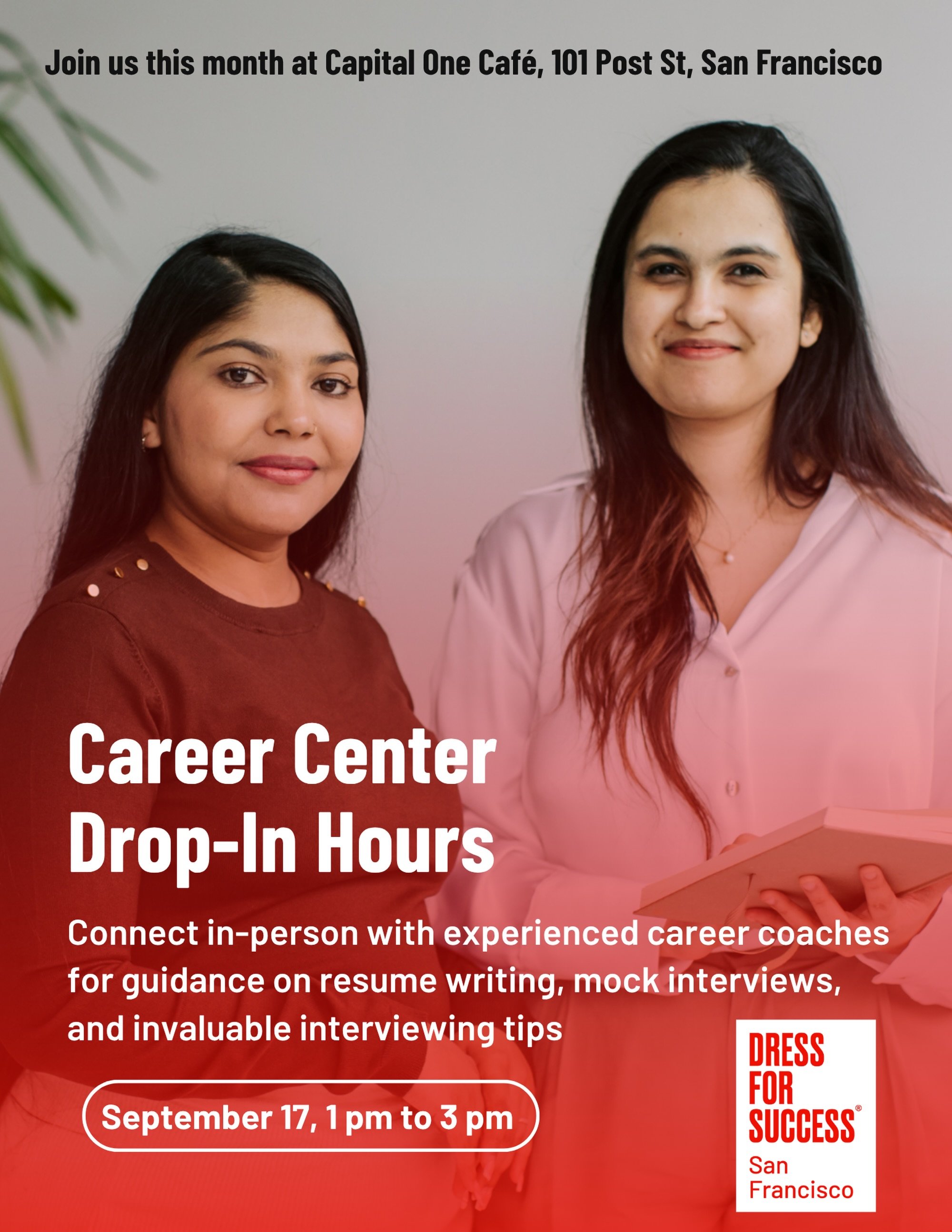Something a little different this month: our Drop-In Career Coaching is popping up at the Capital One Caf&eacute;!

Join us Thursday, September 17, from 1 pm to 3 pm at the Capital One Caf&eacute;, 101 Post Street in San Francisco, for a change of sc