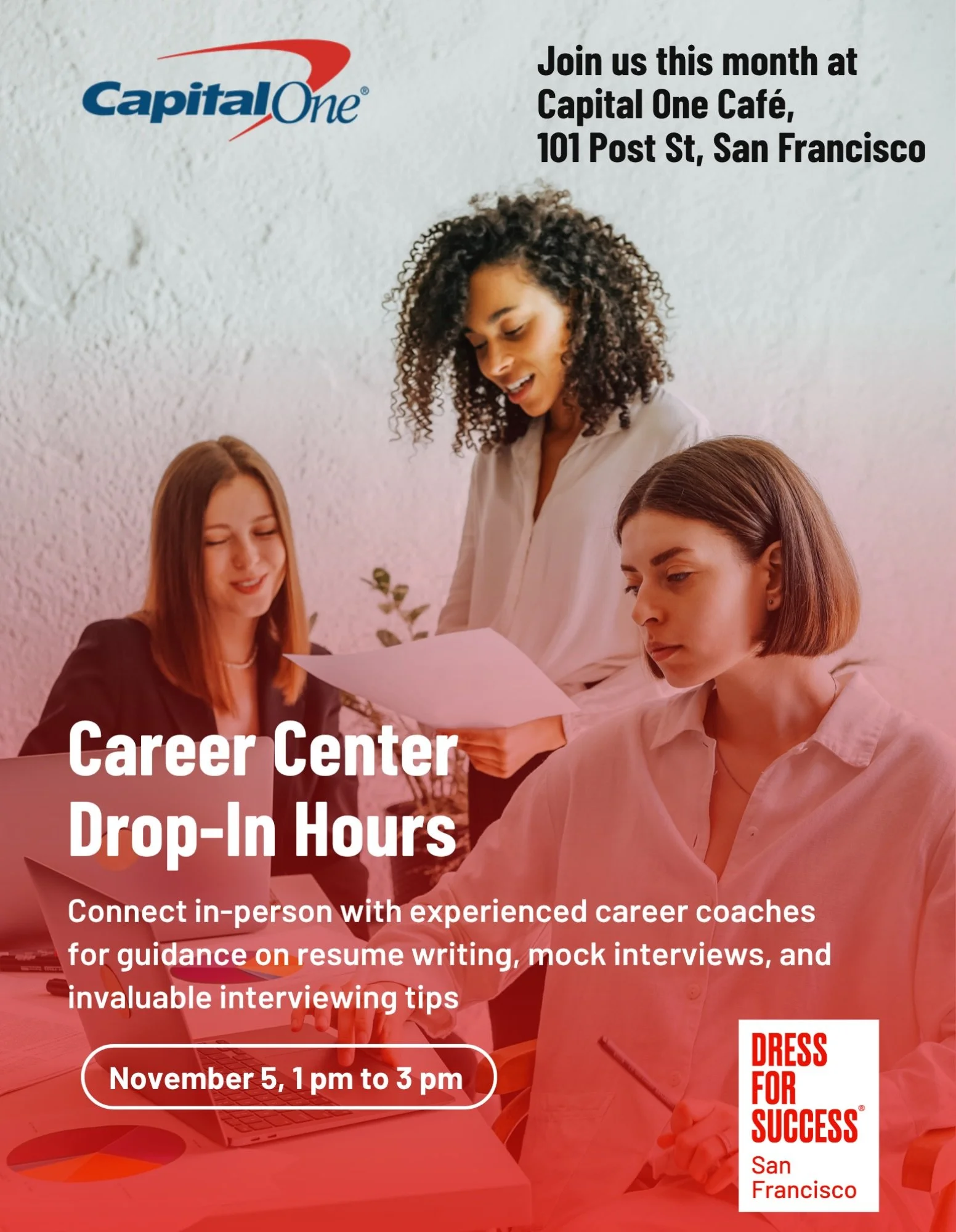 Drop-In Career Coaching is back at the Capital One Caf&eacute;! ✨

Stop by Thursday, Nov. 5, from 1 to 3 PM for free, personalized career support from our experienced career coaches. Bring your questions about your resume, interview prep, a career ch