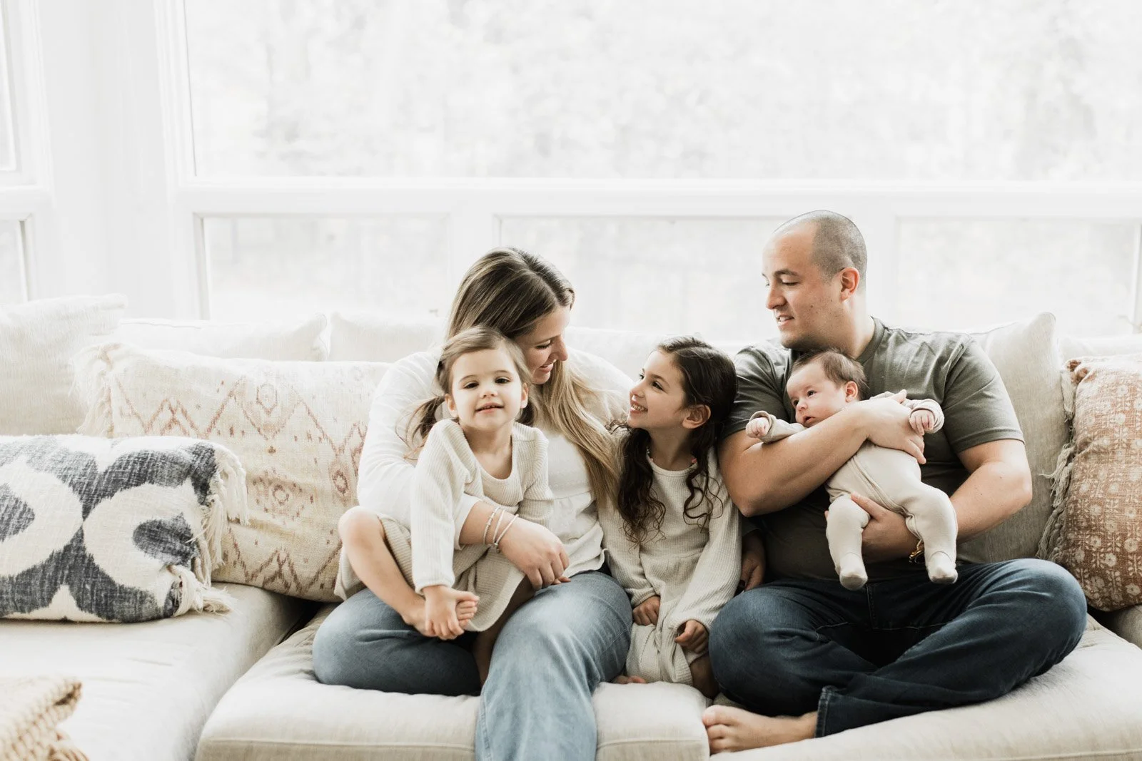 family of five with new baby at home in Amsterdam