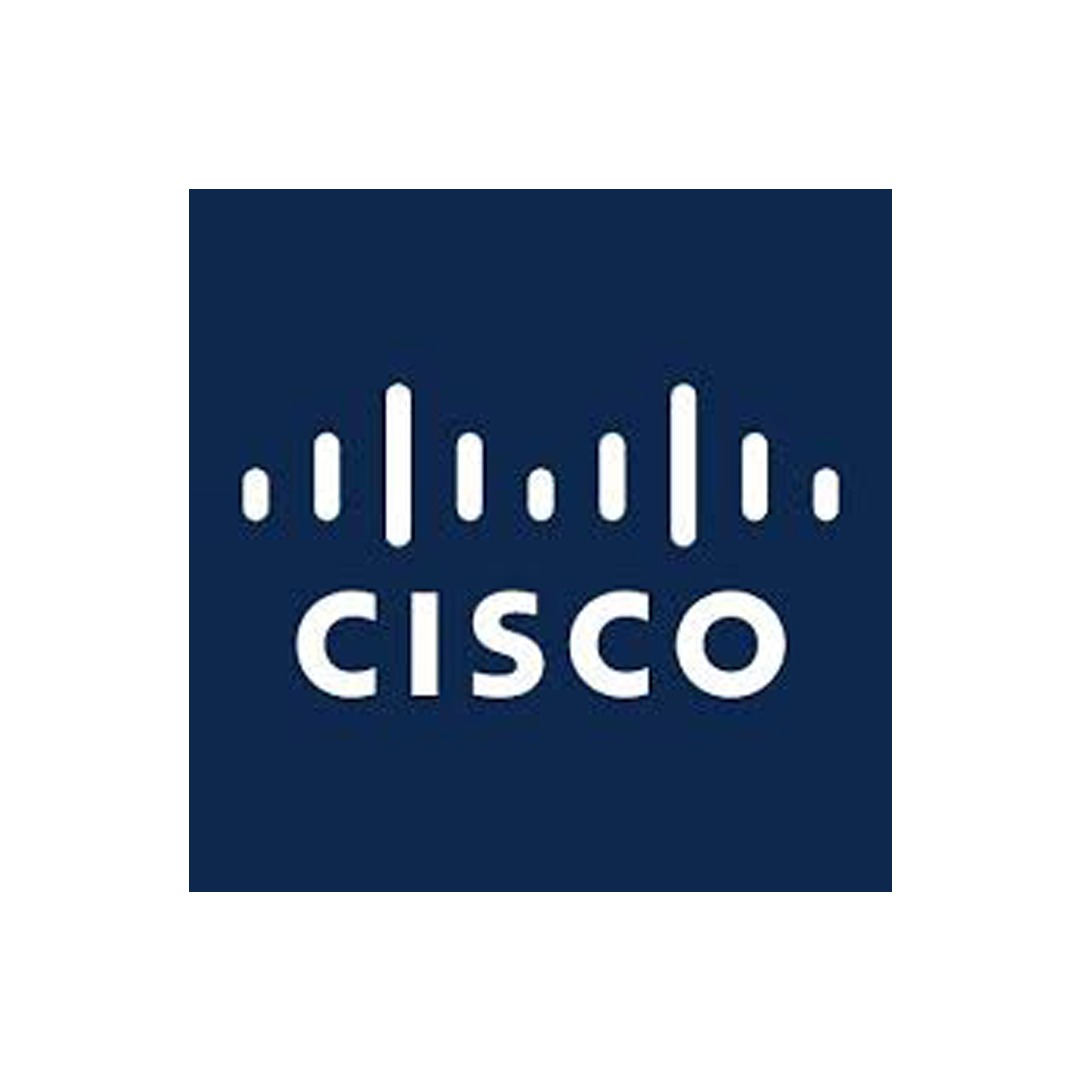Cisco logo with white text and symbol on a dark blue background.