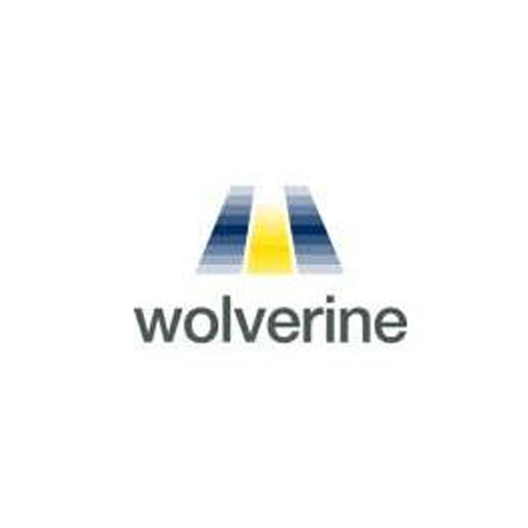 Wolverine logo with stylized letter 'W' in shades of blue, gray, and yellow, and the word 'wolverine' underneath.