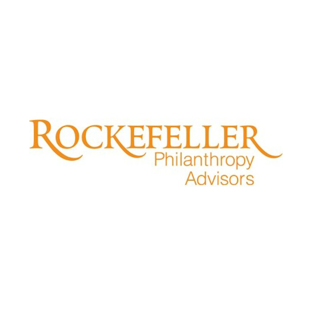 Logo with the words 'Rockefeller Philanthropy Advisors' in orange text on a white background.