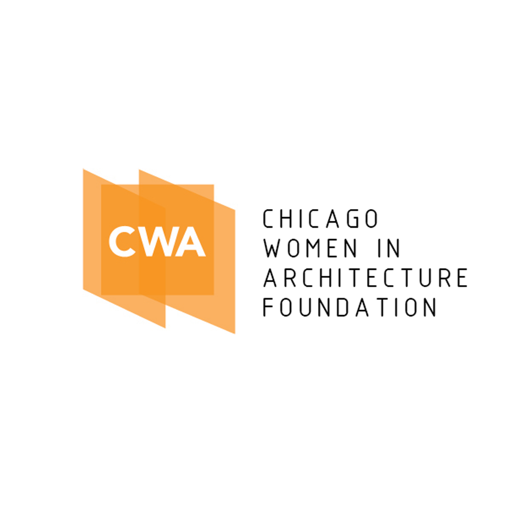 Logo of Chicago Women in Architecture Foundation with orange geometric shapes and black text