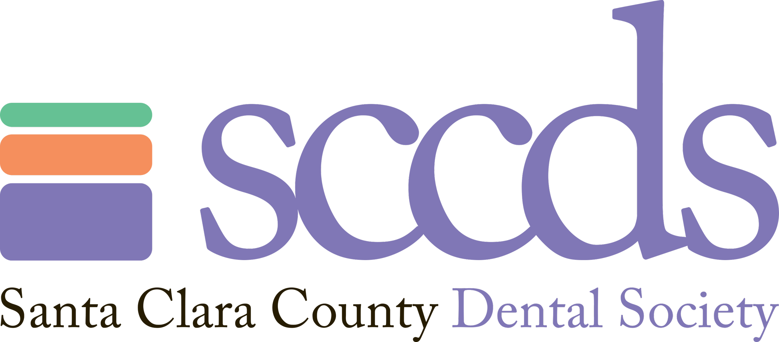 Logo for Santa Clara County Dental Society with three horizontal bars and the acronym SCCDS in purple.