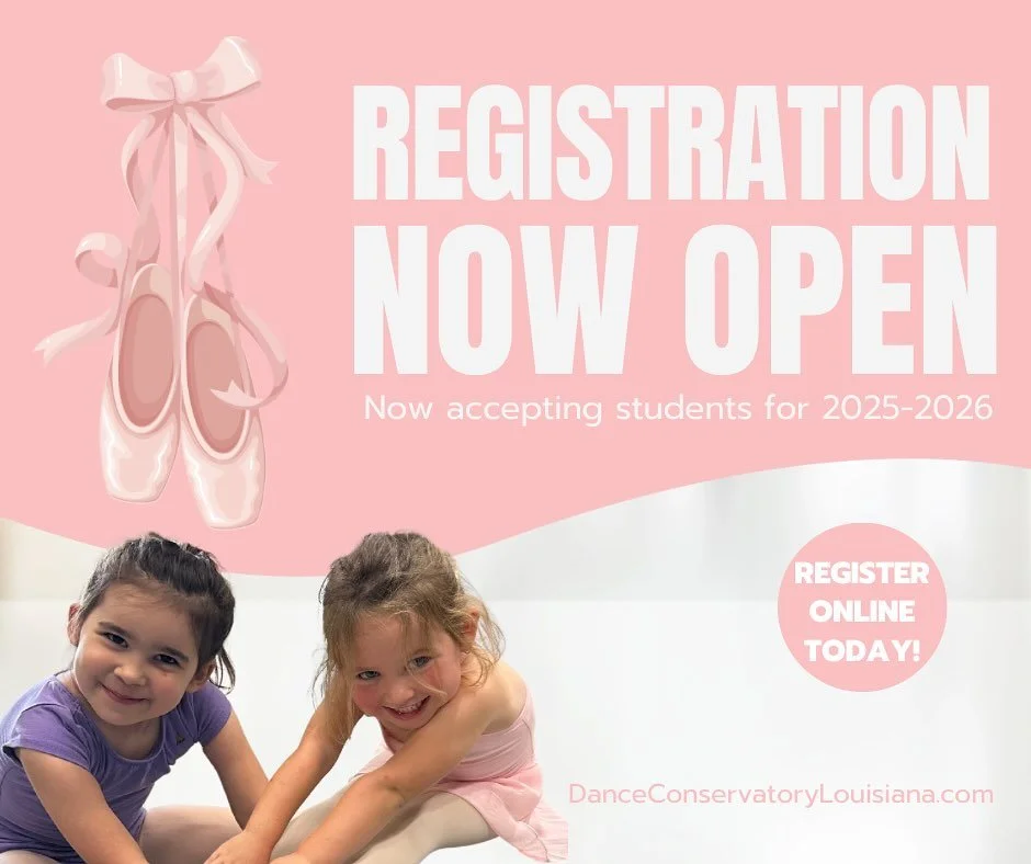 Fall Registration is OPEN!
We&rsquo;re ready for another incredible season at Dance Conservatory of Louisiana&mdash; and we can&rsquo;t wait to welcome our returning dancers and meet new faces in the studio!

🩰 Classes begin August 18th and run thro