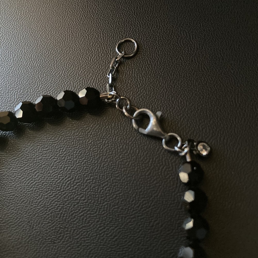 Black Swarovski Crystal, Hematite, and Oxidized Sterling Silver Bracelet — Coquelicot Gallery and Cafe
