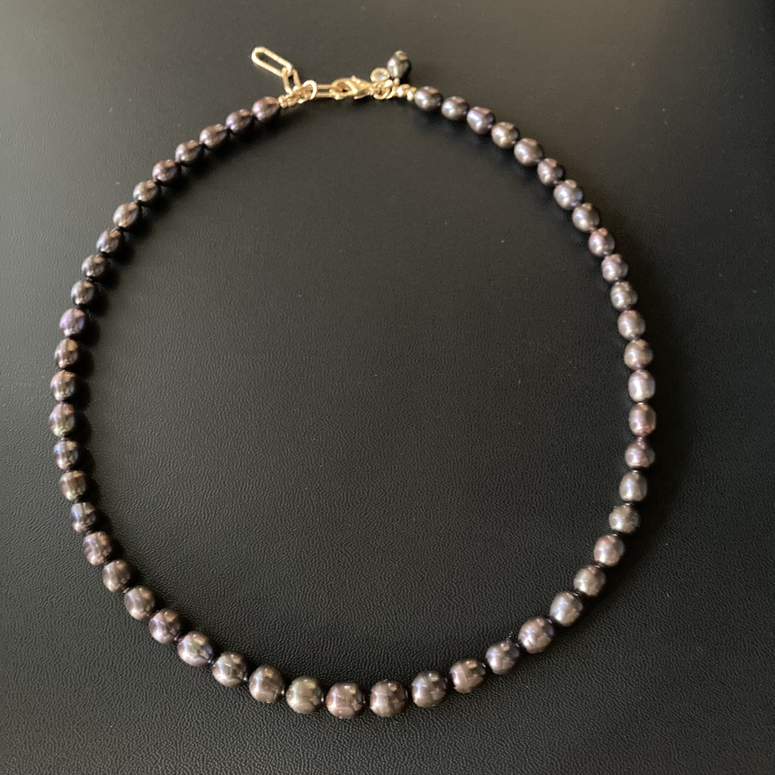 Dark Peacock Purple Pearl, 18k Gold Necklace — Coquelicot Gallery and Cafe