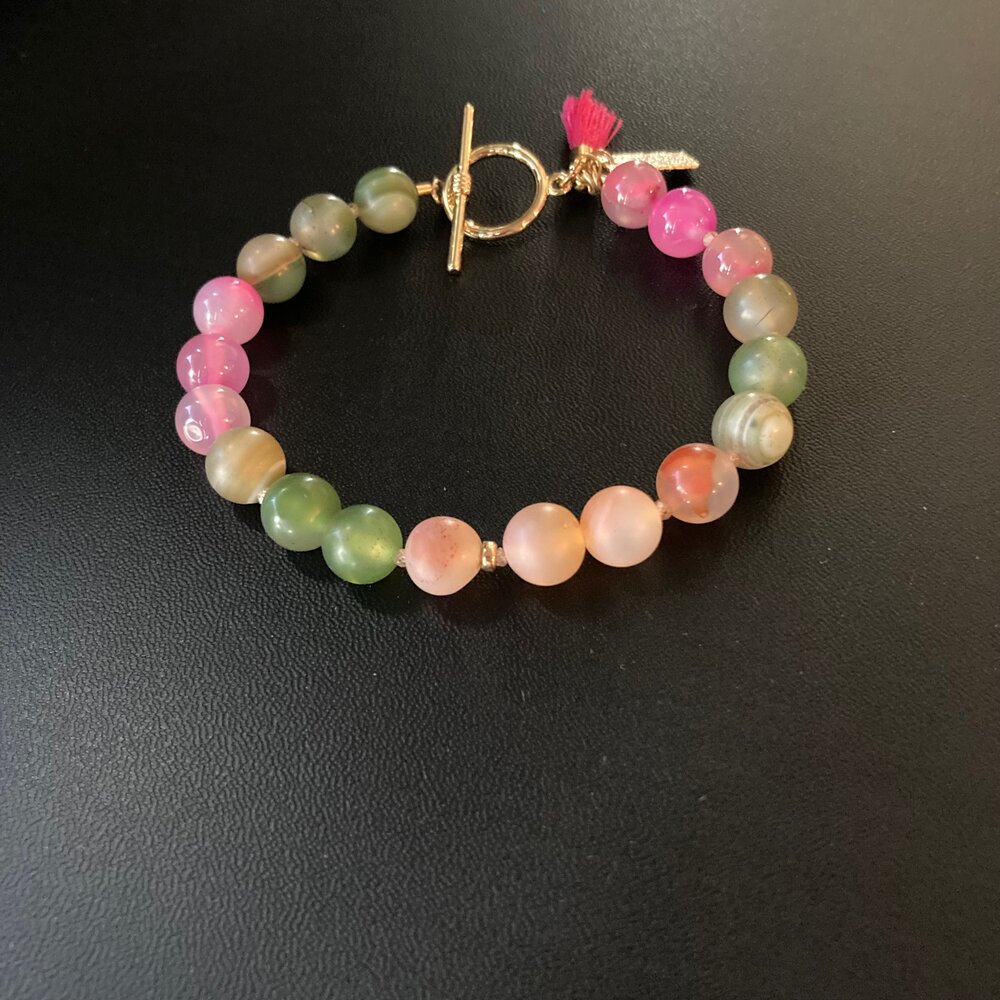 Pink and Green Agate Carnelian Bracelet Coquelicot Gallery and Cafe