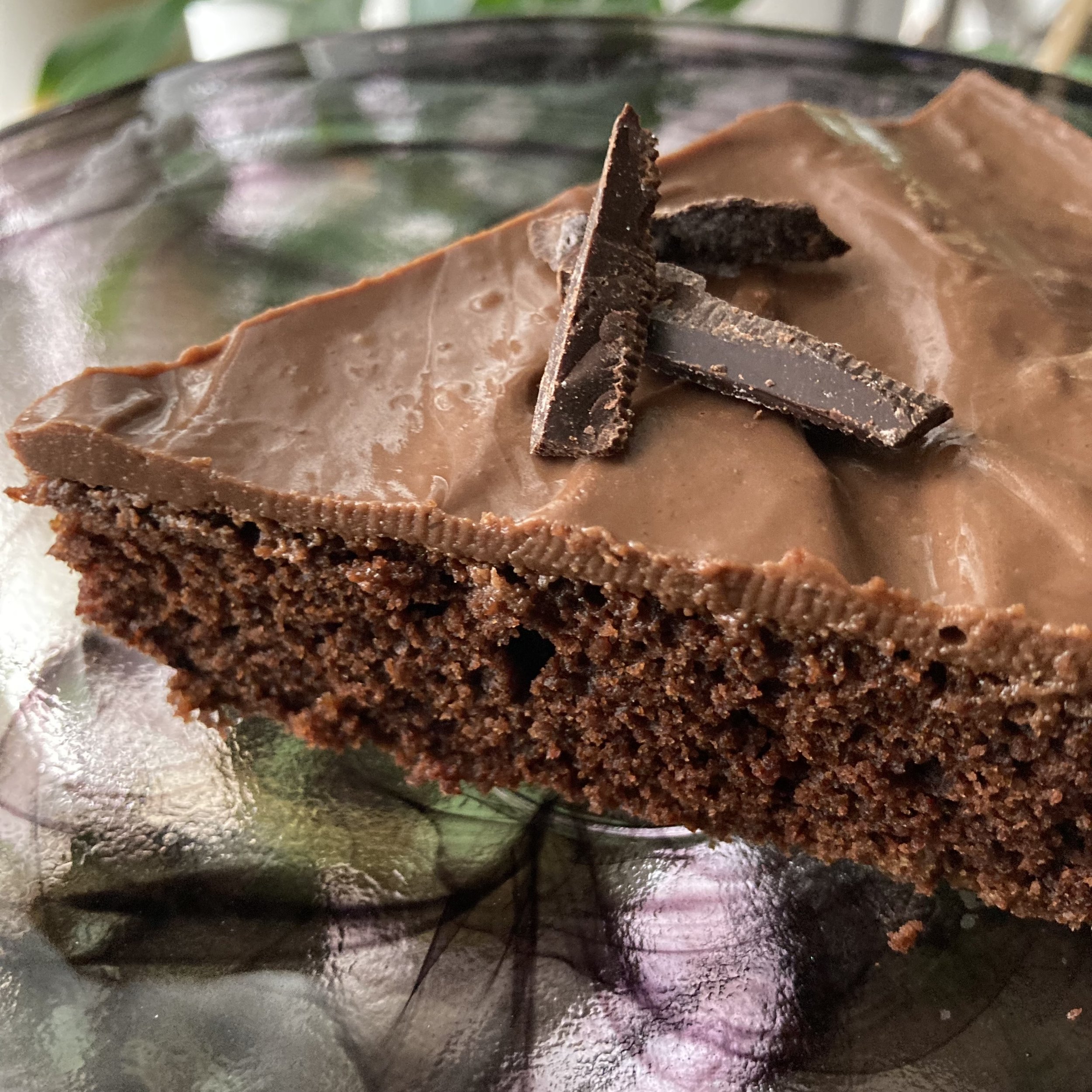Original vegan chocolate mocha cake slice close up