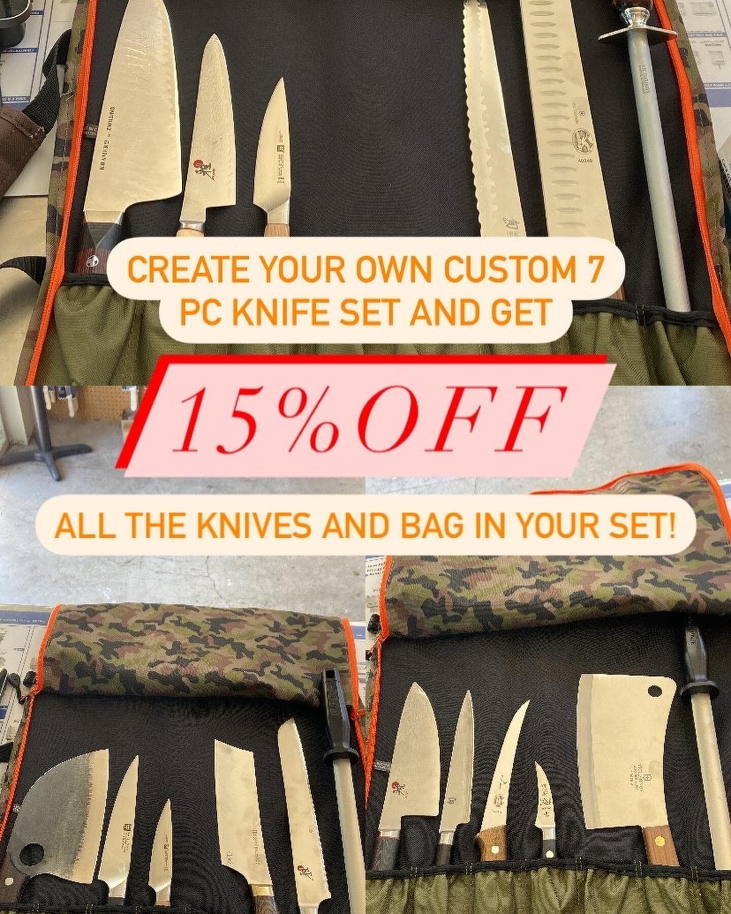 Time to celebrate‼️ It&rsquo;s BYOB (Build Your Own Bag) at CHOP😁🥳

Get 15 percent off your own custom 7pc bag with our knives and bags available in store! 
.
Offer available in SM and SLO!
.
.
.

#california #sanluisobispo #slocal #centralcoast 
#