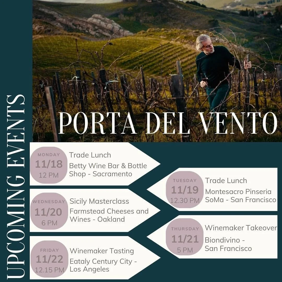 Sicilians in da house!!We officially kicked off our first @porta_del_vento_winery visit in CA and here&rsquo;s our schedule for the week!Catch us if you can!😎🍷🇮🇹 #luciditywinemerchants #artisanalwine