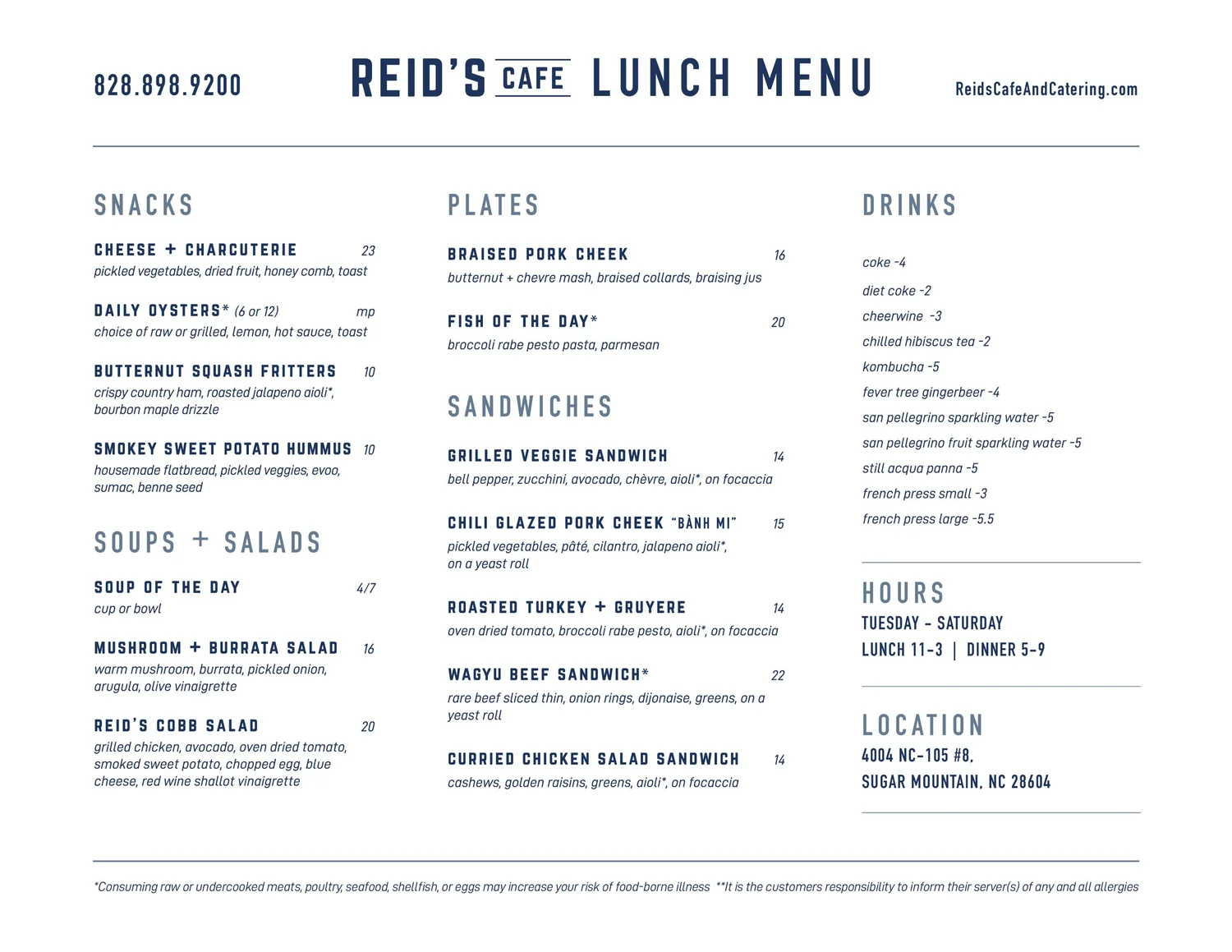 Cafe Menus — Reid's Cafe & Catering Co.
