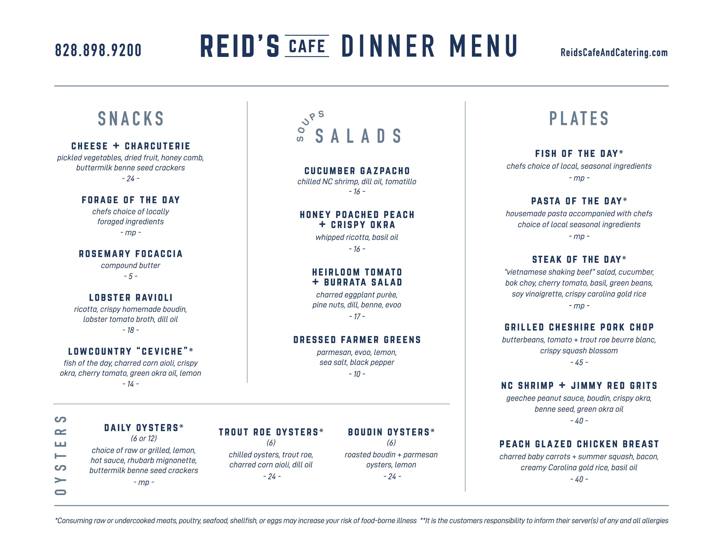 Cafe Menus — Reid's Cafe & Catering Co.