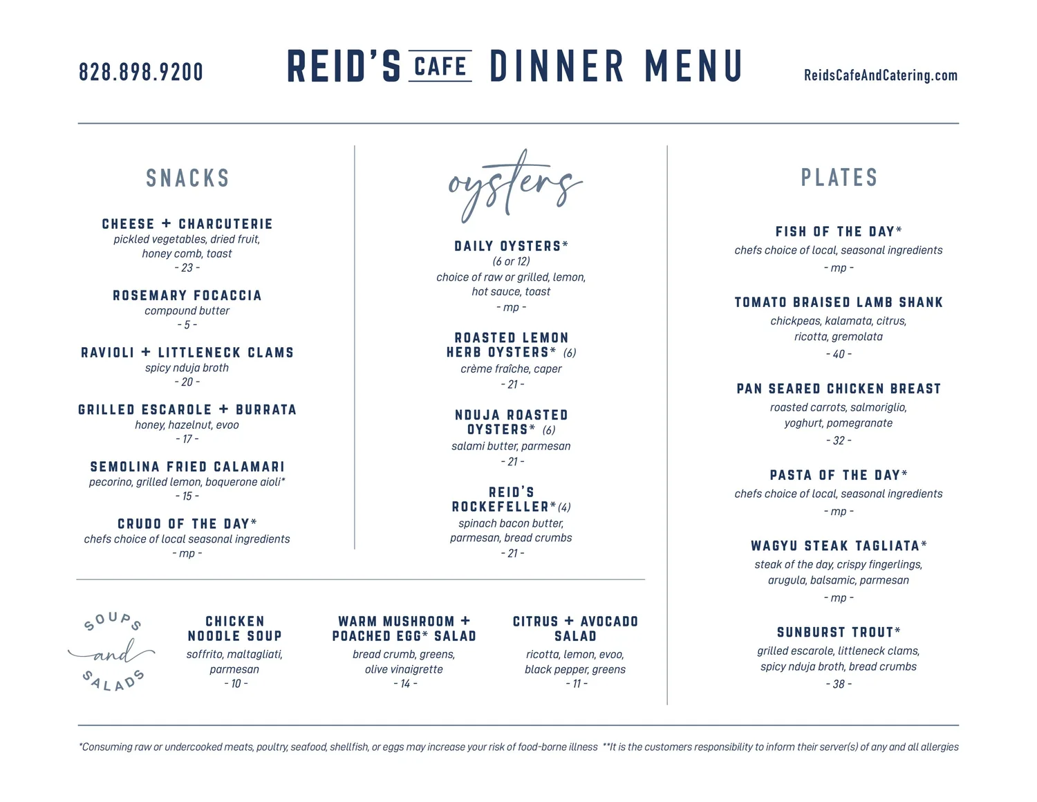 Cafe Menus — Reid's Cafe & Catering Co.