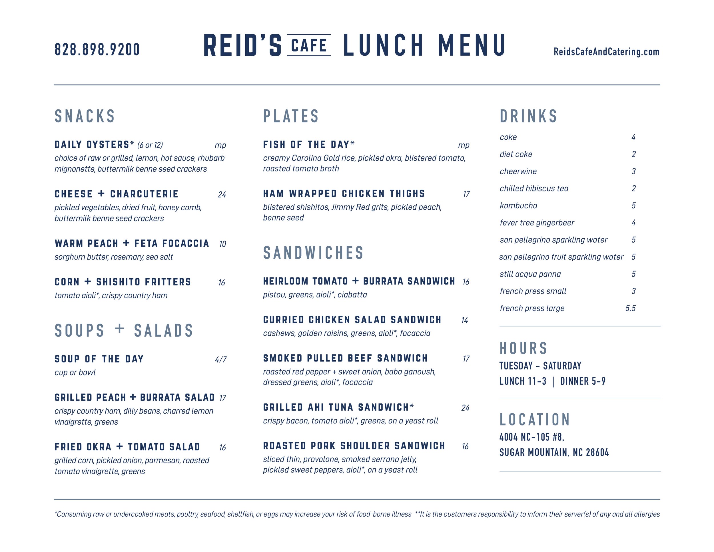 Cafe Menus — Reid's Cafe & Catering Co.