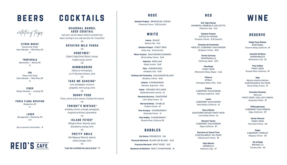 Cafe Menus — Reid's Cafe & Catering Co.