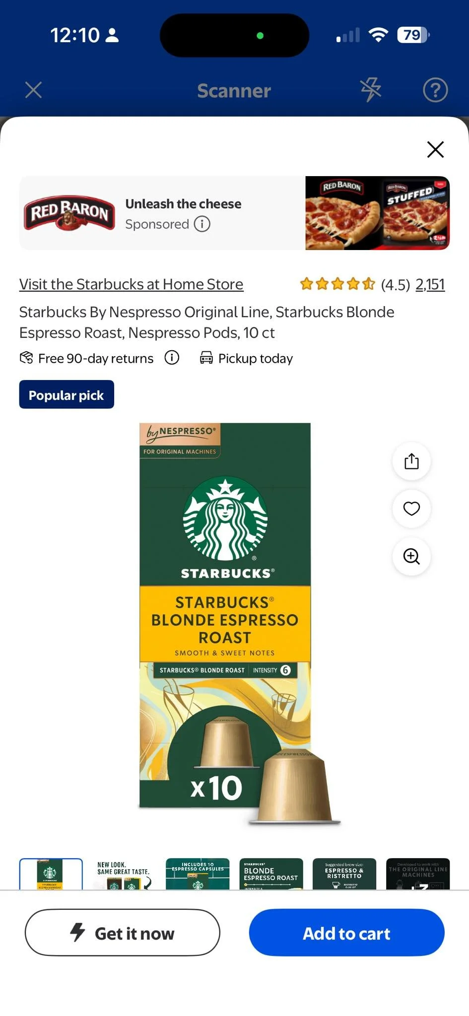 Starbucks, blonde espresso, roast 10 capsules