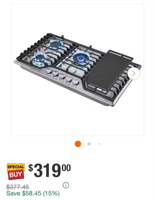 Deluxe 5-Burner Gas Cooktop with Griddle