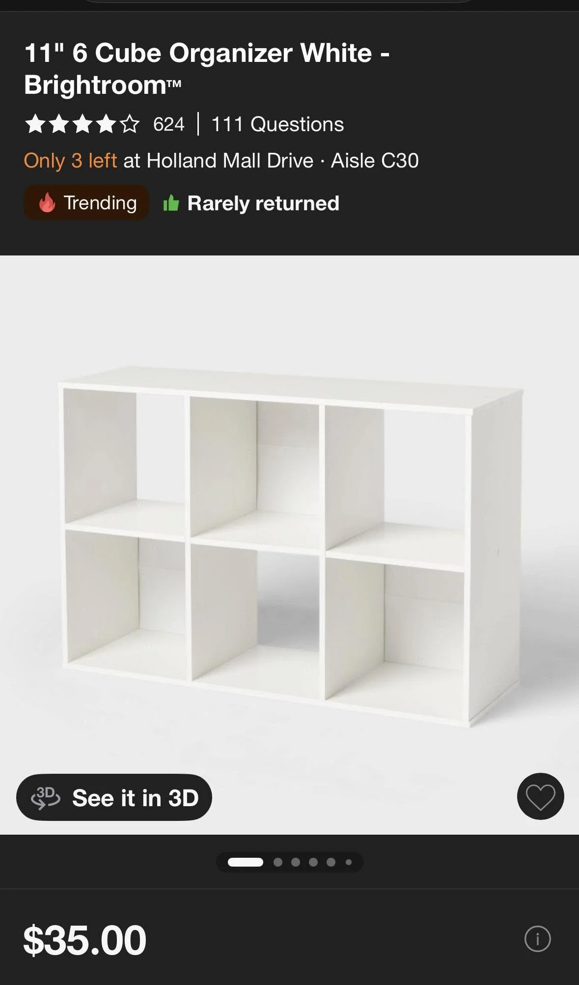 11"  6 Cube Organizer White