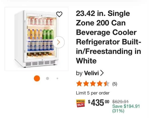 Velivi 23.42 in. 200 Can Beverage Cooler